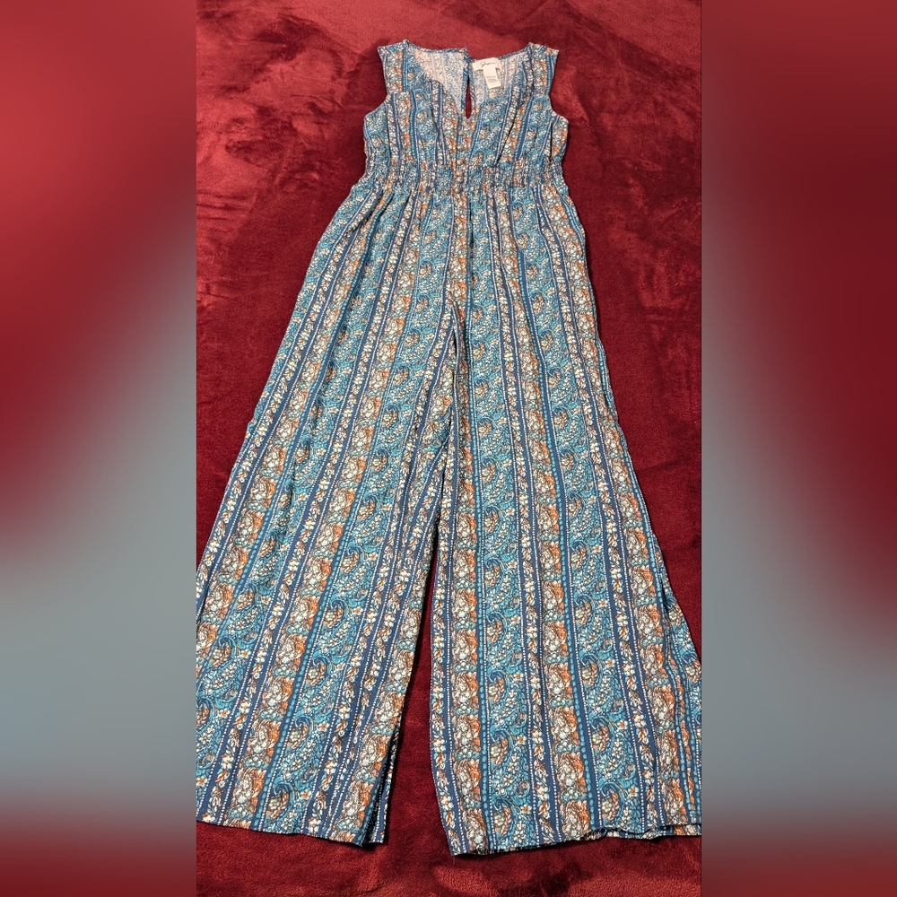 Bohemian Blue and Orange Wide-Leg Jumpsuit